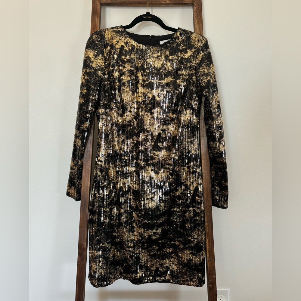 NWOT Adam Lippes Black & Gold Sequin Cocktail Dress